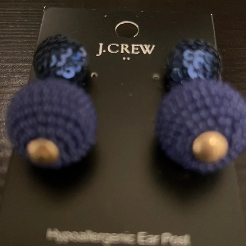 J.Crew Blue Beaded Statement Drop Earrings Gold Tone NWT